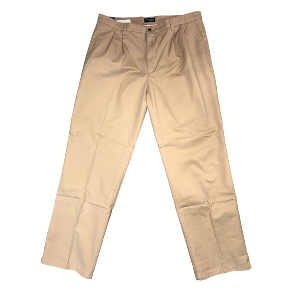 St. Johns Bay Mens Classic Fit Pleated Worry Free Pant British Khaki Color 42 34
